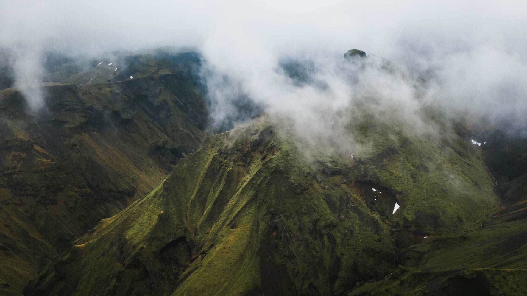 Mountains in the clouds near Vík í Mýrdal, Iceland