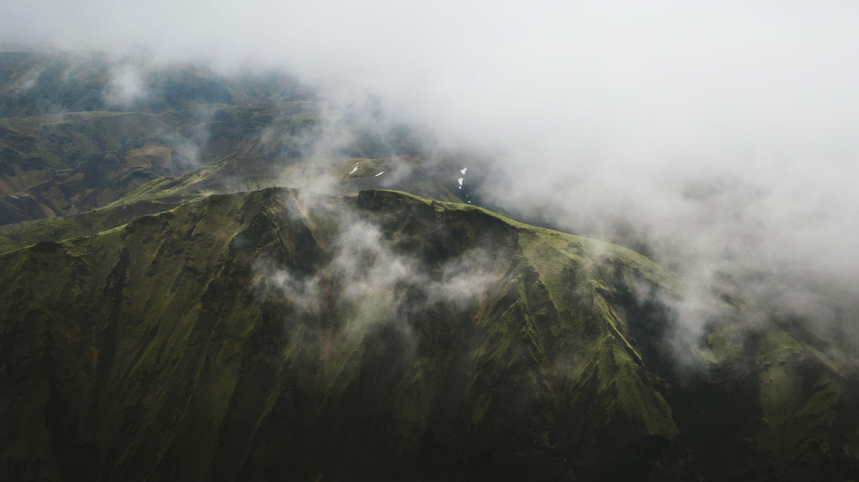 Aerial view of mountains in the clouds