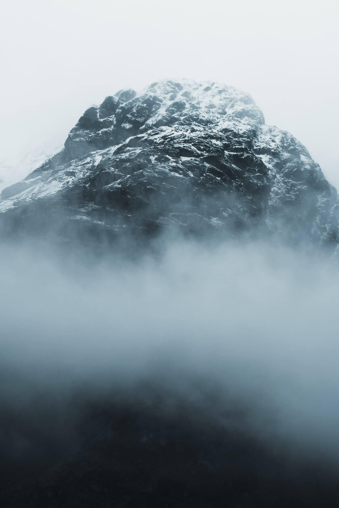 Dark and moody mountain panorama of Jostedal, Norway