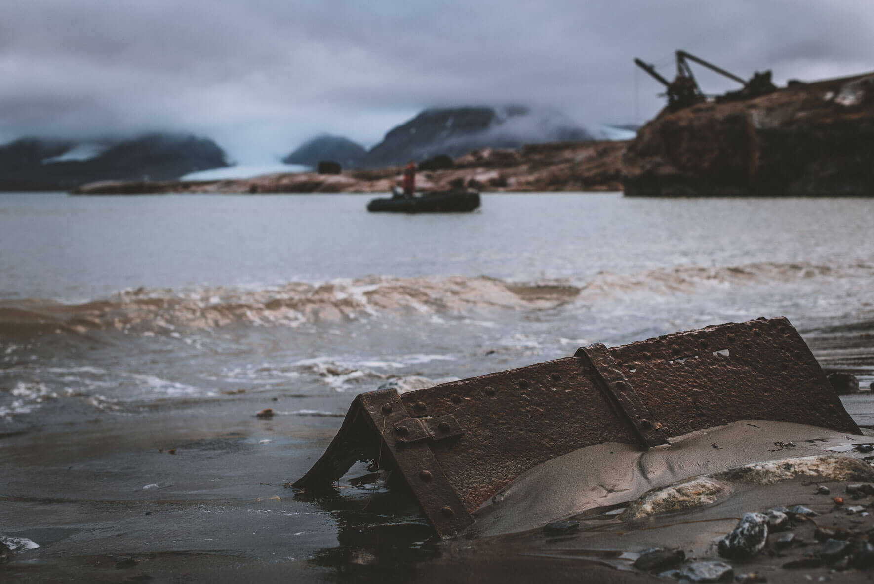 Rusted steel crate from the old marble mine at Camp Mansfield (New London/Ny-London, Svalbard)