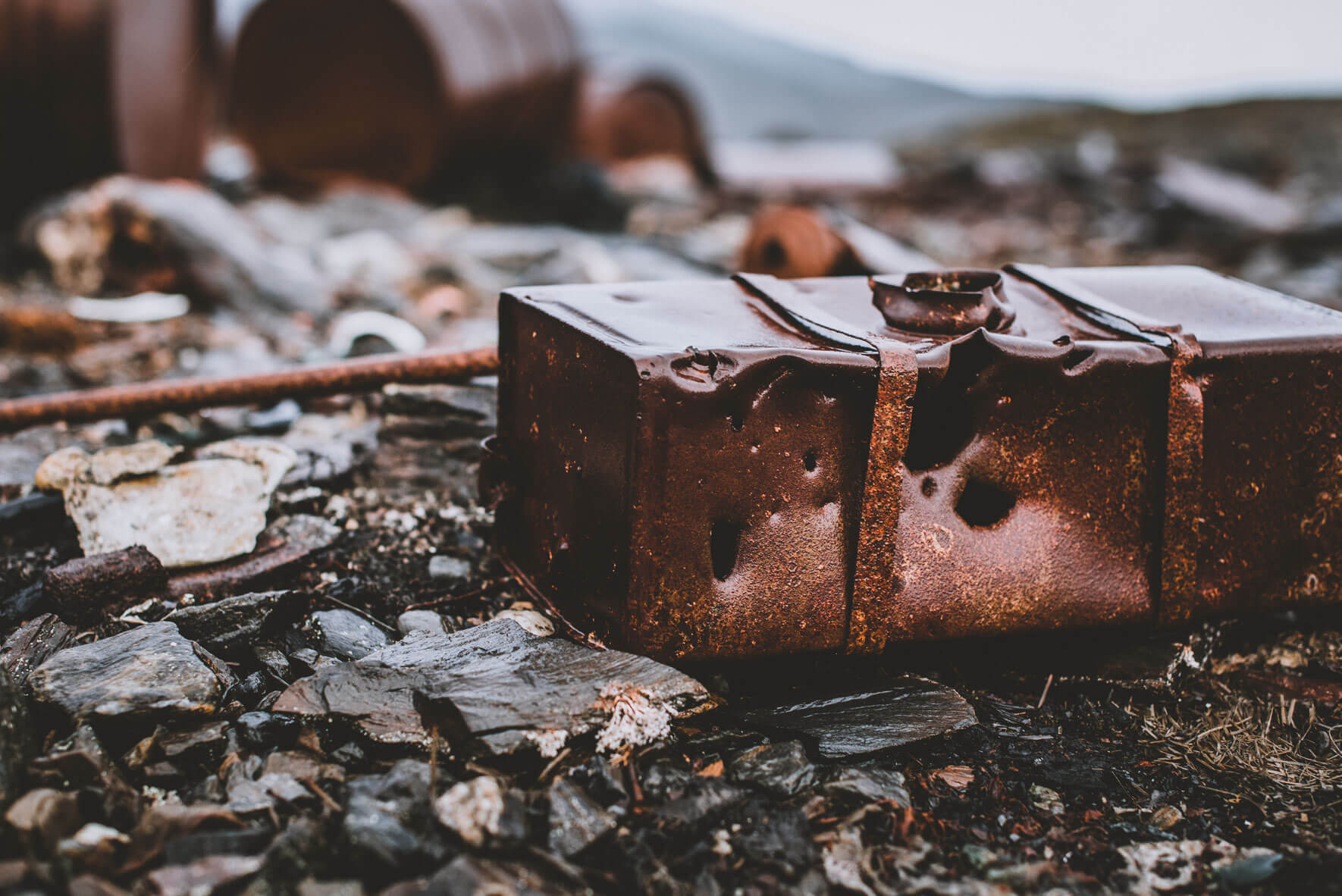 Old metal canister from a German weather station, destroyed in World War II by Norwegian commandos (Signehamma Bay, Svalbard)