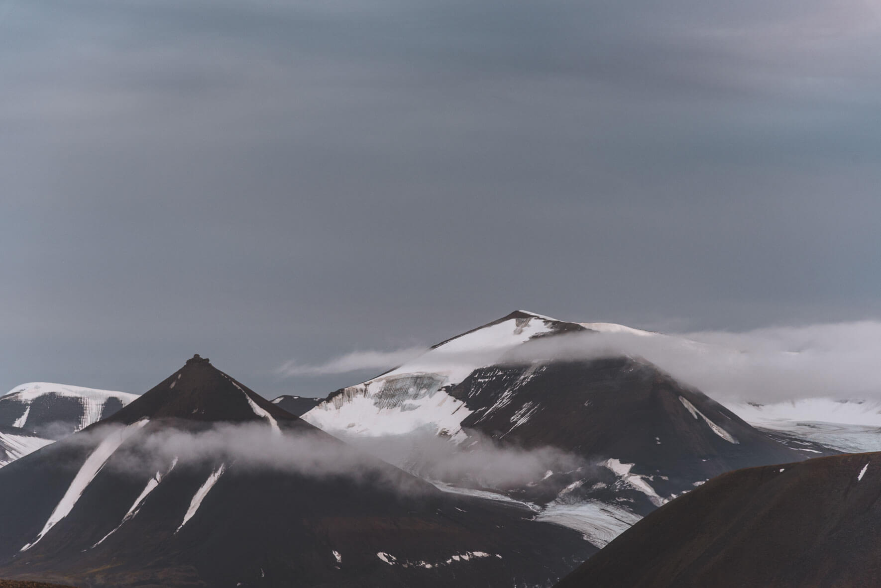 Snowy mountains in the Adventdalen valley